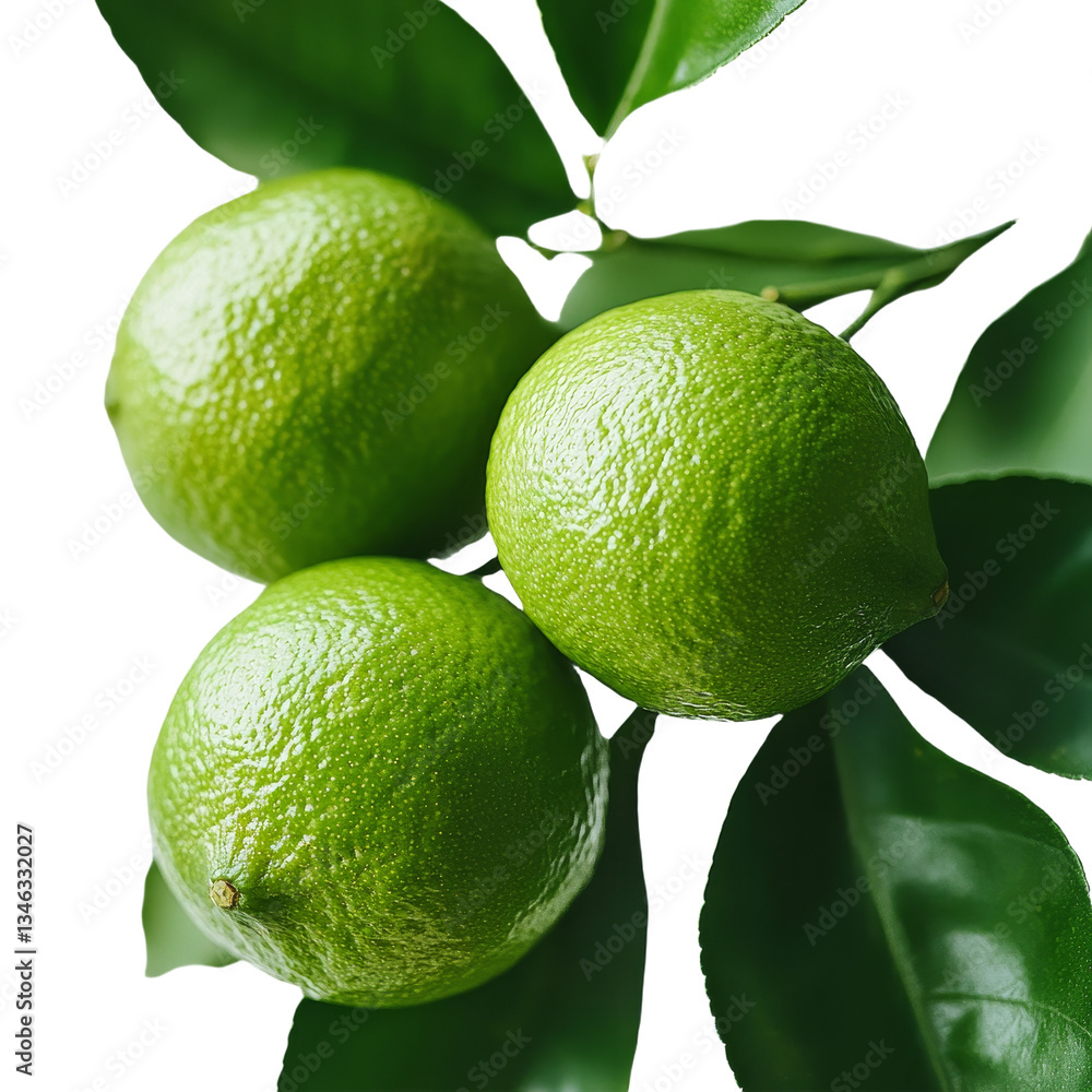 Poster a branch of fresh limes is isolated on a transparent background, created by generative ai