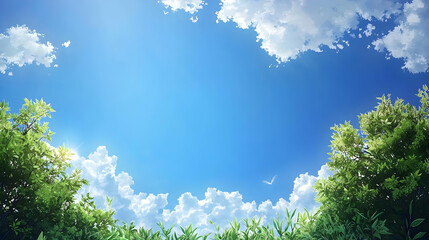 Obraz premium Pixel Art View Of Lush Trees And Blue Sky With Clouds