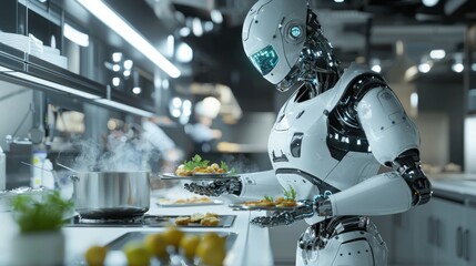 Fototapeta premium Futuristic Chef: A Robot Revolutionizes Culinary Arts