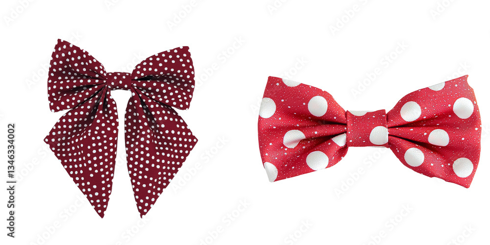 Aufkleber Isolated on a transparent background are red bow ties with white polka dots, made using Generative Ai