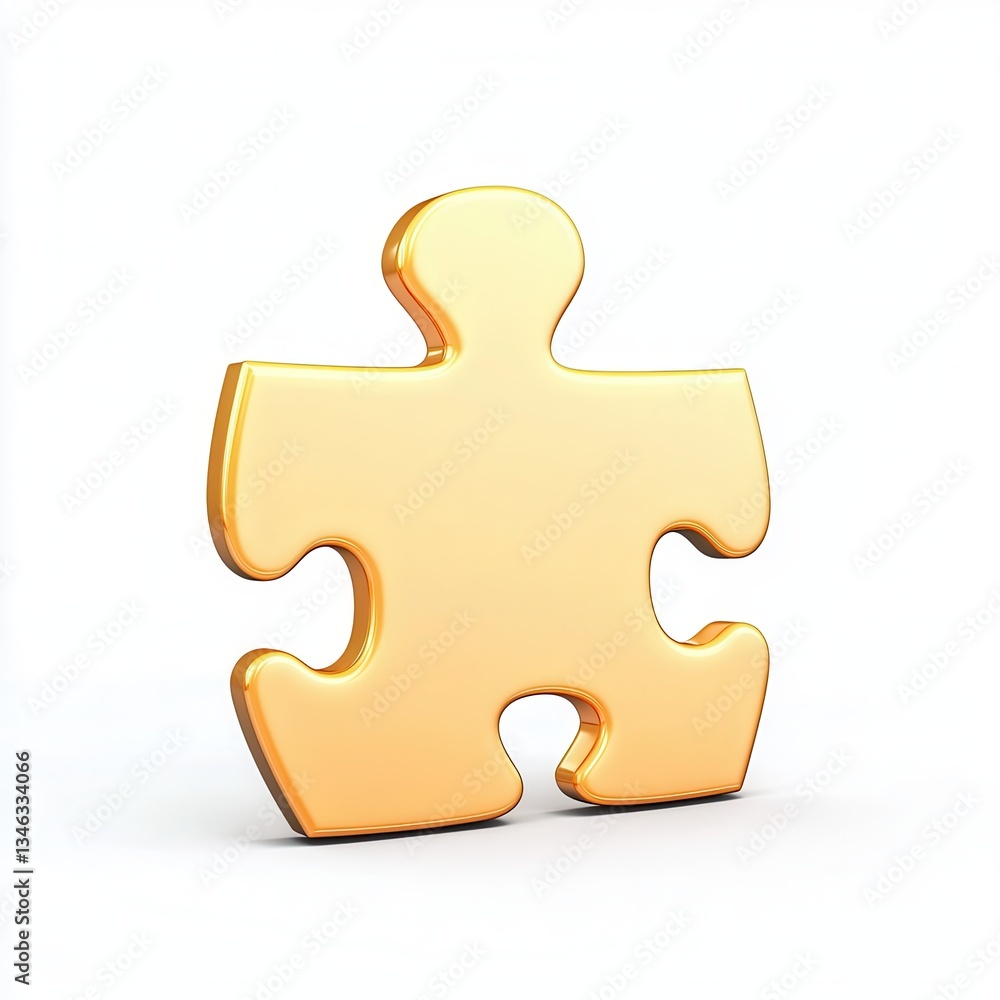 Poster shiny golden puzzle piece on white background symbolizing connection and problem solving in life