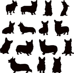 corgi dog set, collection black silhouette vector