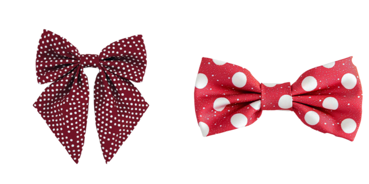 Isolated on a transparent background are red bow ties with white polka dots, made using Generative Ai
