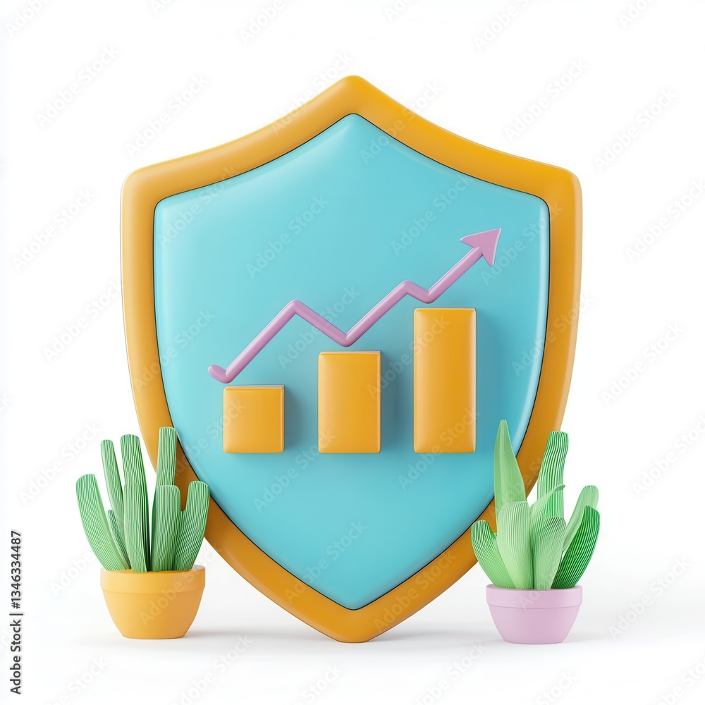 Poster growth and protection concept with shield and graphical elements in a minimalist style