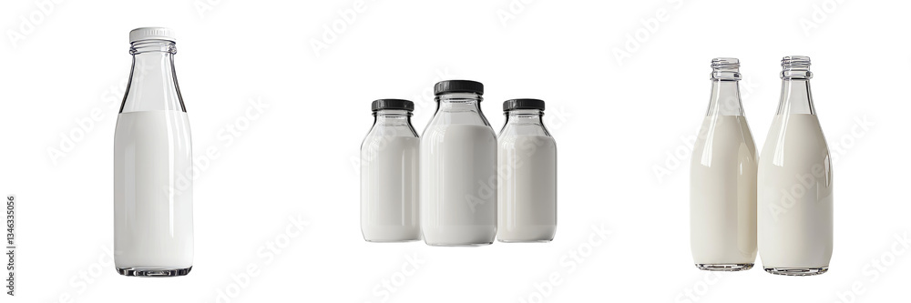 Poster Milk inside a bottle is visually isolated on a transparent background, a creation of Generative Ai