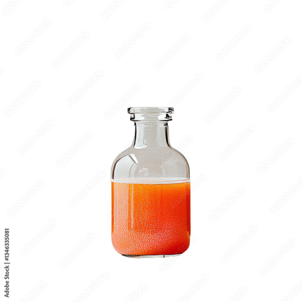 Poster The image of orange juice in a bottle on a transparent background was produced using Generative Ai