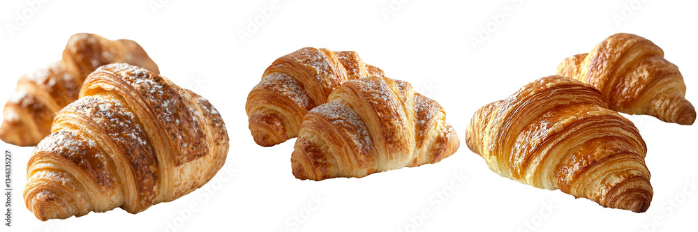 Poster The image of a croissant, isolated and alone, is set against a transparent background, made possible by Generative Ai