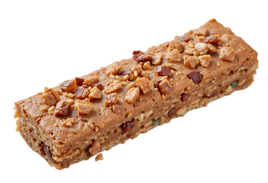 Energy-boosting protein bar isolated on white and transparent background.