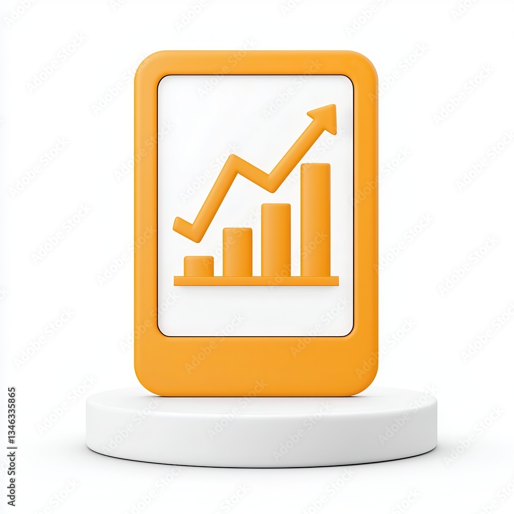 Poster orange growth chart icon on a minimalist background with graph and increasing bars for financial con