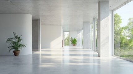 Fototapeta premium Modern Minimalist Office Interior Design with Sunlight Streaming Through Large Windows