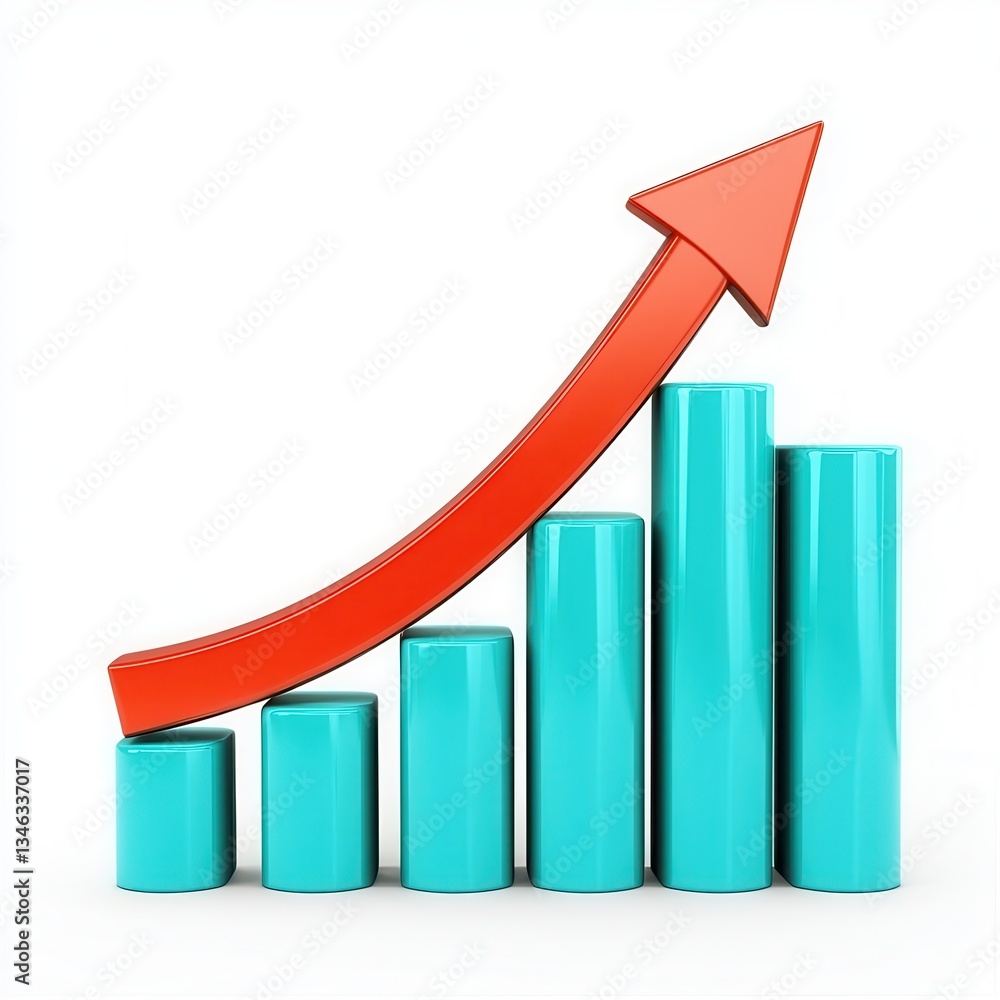 Poster dynamic growth graph with trend line and colorful bars representing business success and progress