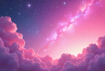 Surreal Night Sky Featuring Pink and Purple Nebula with Illuminated Clouds Below, Highlighting Ethereal, Dreamlike Landscapes and Cosmic Beauty