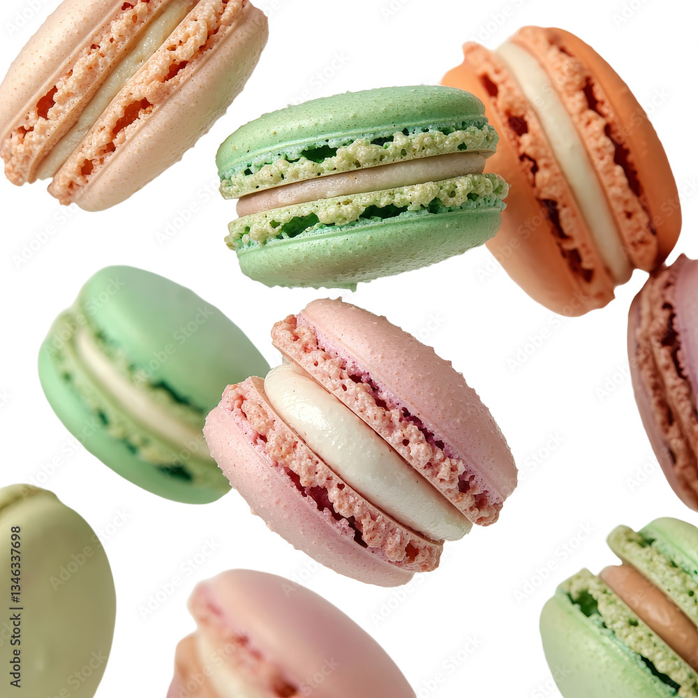 Poster Macarons floating alone on a transparent backdrop were created with the help of Generative Ai technology