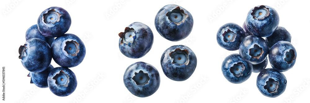Poster a transparent background showcases isolated blueberries in flight, generated by ai
