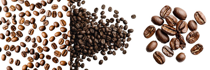 Naklejka premium On a transparent background, isolated coffee beans are visually represented through the use of Generative Ai