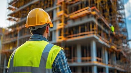Construction Worker Observing Building Progress