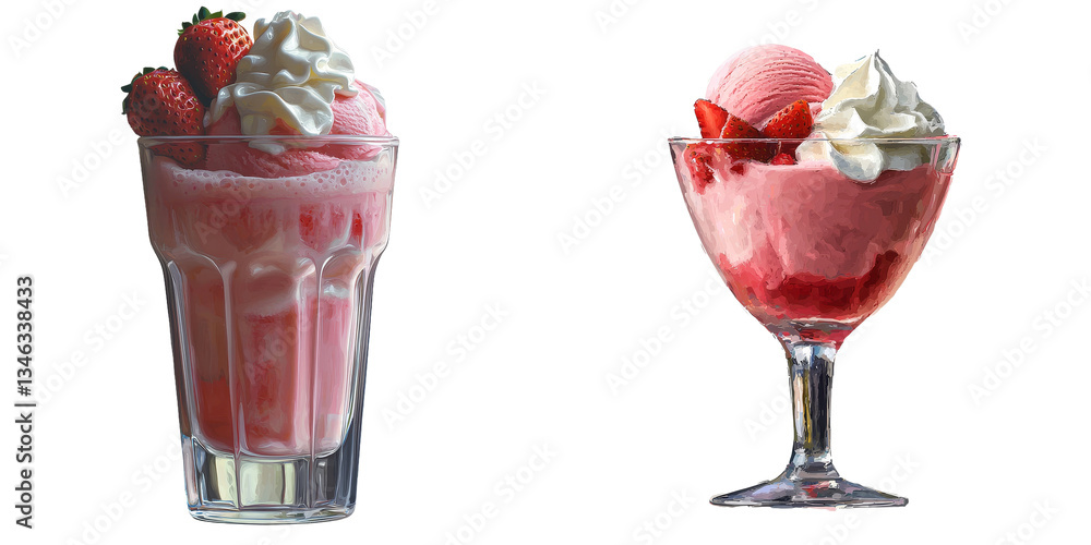 Aufkleber the image of a strawberry milk shake is shown alone on a transparent background, generated by genera