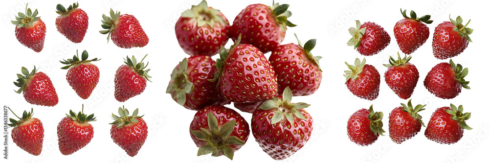 Poster On a transparent background, Generative Ai has generated an image of an isolated flying strawberry
