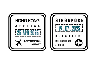 Travel stamps - passport stamps set (fictitious stamps). Asia destinations: Hong Kong and...