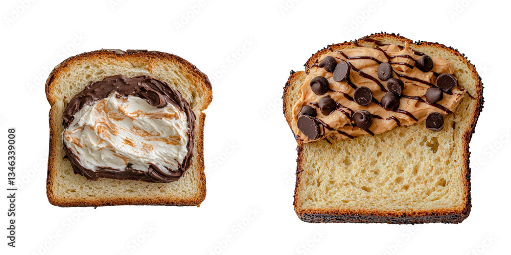 Poster Generative Ai has produced an image of chocolate cream on a slice of bread against a transparent background