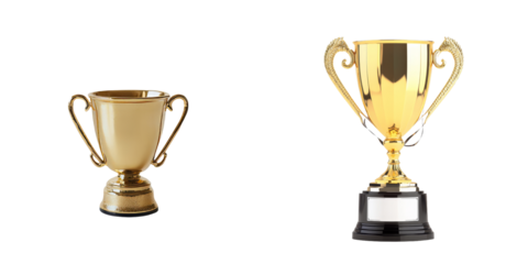 On a transparent background, a gold trophy cup is shown in isolation, the result of Generative Ai