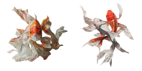 Gold fish isolated against a transparent backdrop, produced with the aid of Generative Ai technology