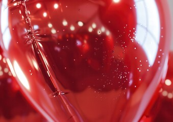 Close-up of a glossy red balloon with reflections.