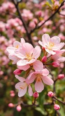 Delicate peach blossoms unfurl on a spring morning in the garden, peach blossom spring garden, blooming flowers, floral arrangement