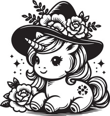 Solid Black Line Art Baby Unicorn