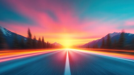Fototapeta premium Sunset drive adventure mountain road scenic landscape colors wide angle journey of freedom