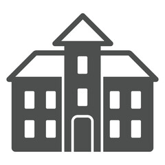 Three storey house solid icon, real estate concept. Vector graphics. Cottage building with central tower sign on white background, glyph style icon for mobile or web design.