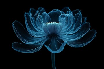 Modern Abstract blue hologram lotus flower with black background. generated ai. 