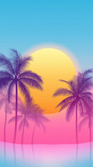 Fototapeta premium Palm tree silhouettes framing golden sunset reflections, painting serene tropical waters with warm gradient hues