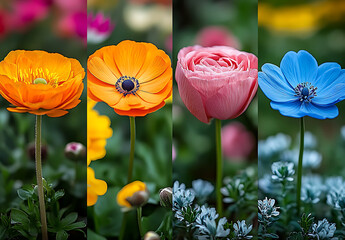 Obraz premium Row of Vibrant Flowers with Lush Green Foliage