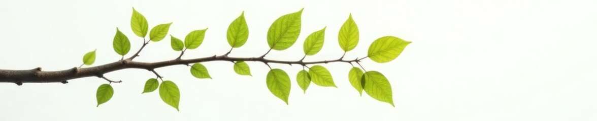 Naklejka premium Single large branch stretching across white space with leaves, airy, nature, simple