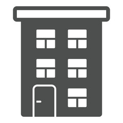 Three stores house solid icon, real estate concept. Vector graphics. Cottage building with door sign on white background, glyph style icon for mobile or web design.