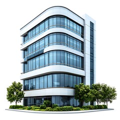 modern building icon, simple illustration style, white background, 3D render, front view, office building, simple lines