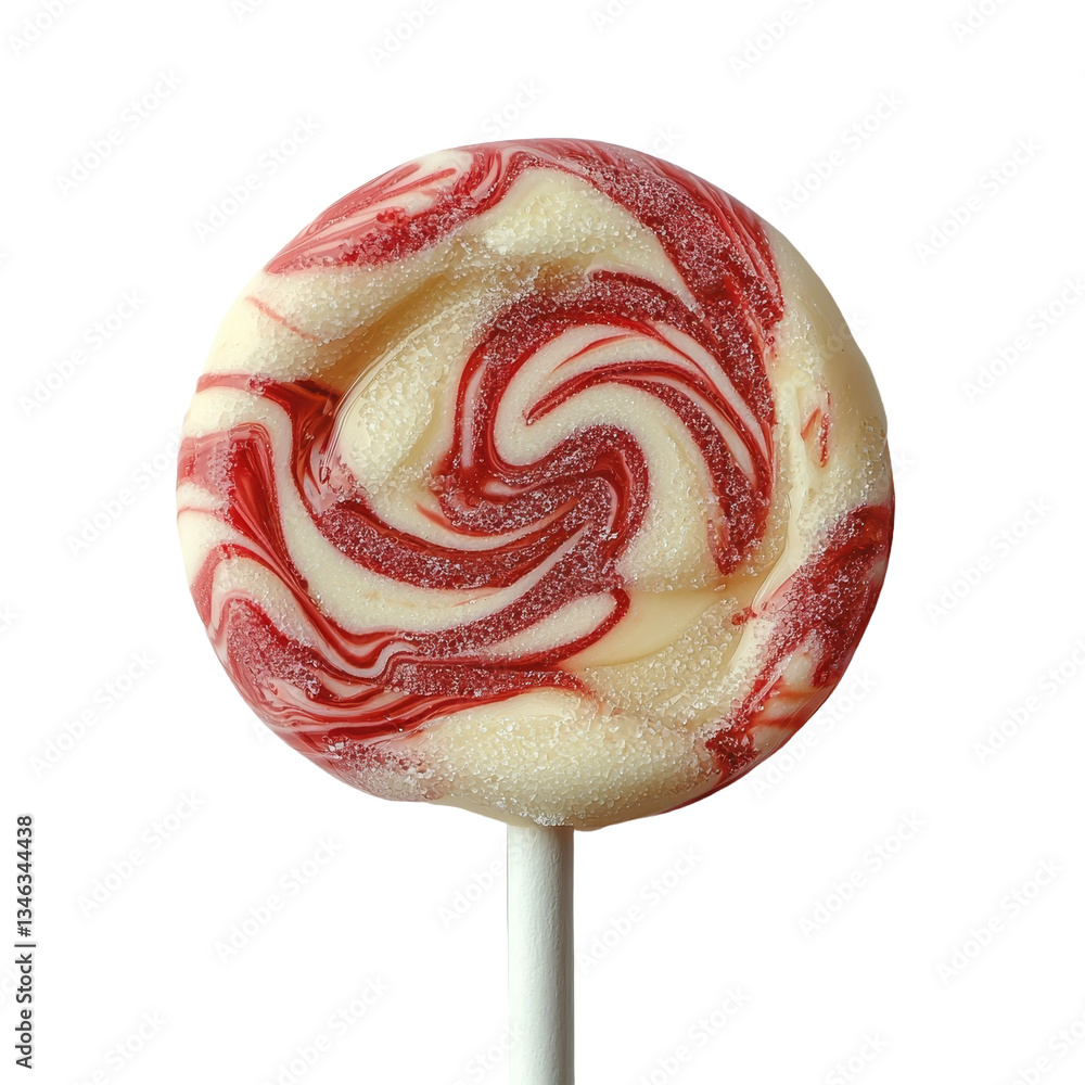 Poster A red and white lollipop is isolated on a transparent background, created by Generative Ai