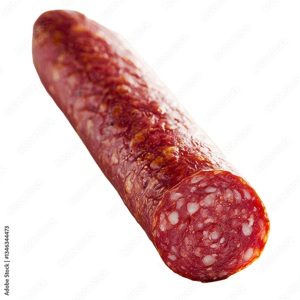 Poster An isolated salami slice is presented on a transparent background, the result of Generative Ai