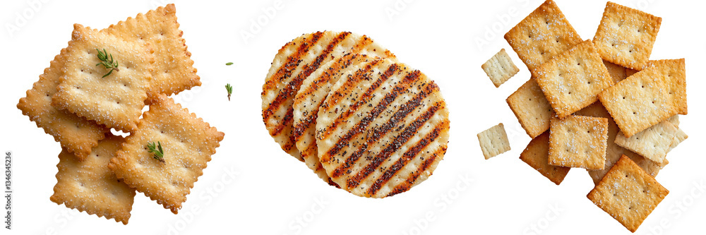 Poster On a transparent background, a single round cracker cookie is depicted, generated by Generative Ai
