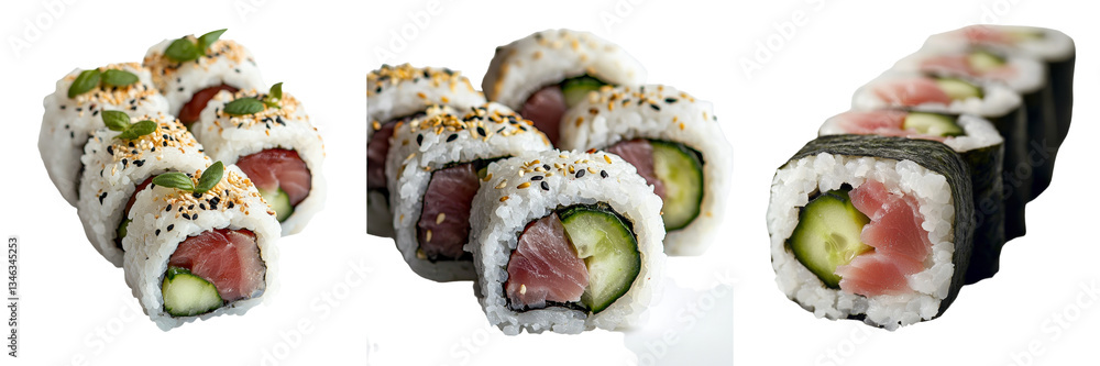 Poster on a transparent background, an image of isolated tuna sushi has been generated by ai