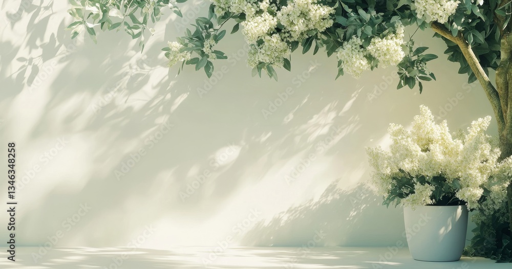 Poster a white wall with soft shadows and light pouring in from windows makes for a simple and abstract lig
