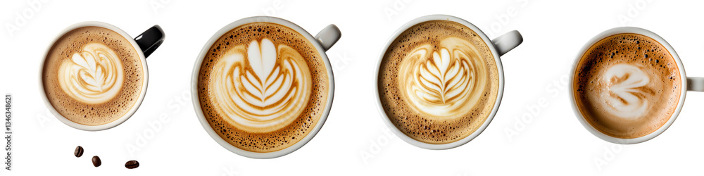 Poster on a transparent background, a coffee cup featuring latte art has been generated using ai