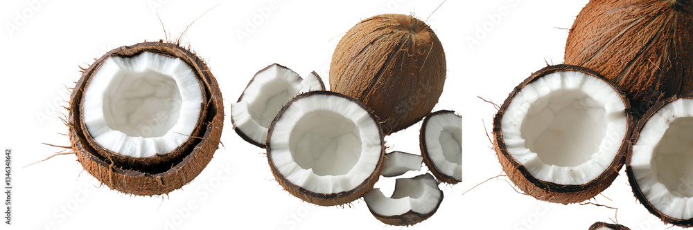 Poster The image of a coconut slice, isolated and on a transparent background, was created with Generative Ai