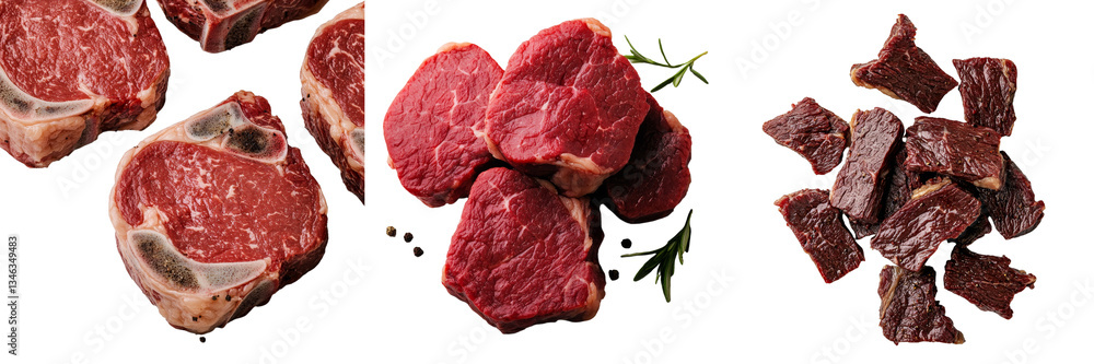 Poster Isolated on a transparent background, raw beef chuck steaks have been generated using Generative Ai