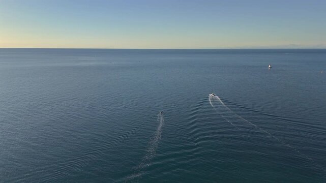 Aerial View of Boats Cruising on the Adriatic Sea at Sunrise