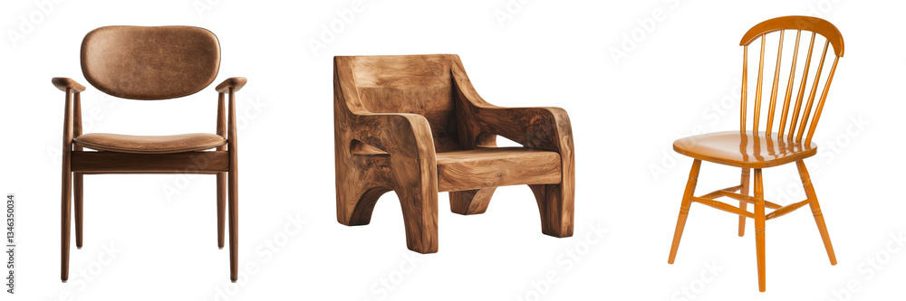 Poster A transparent background isolates a wooden chair in this image produced by Generative Ai