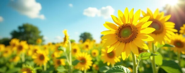 Obraz premium Sunflowers sway gently in a breeze on a warm summer afternoon, nature, breeze