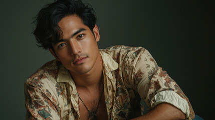 Handsome Young Man with Floral Shirt