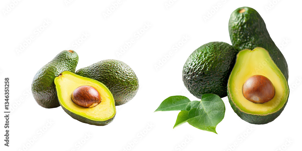 Poster the image features a fresh avocado against a transparent backdrop, produced by generative ai technol